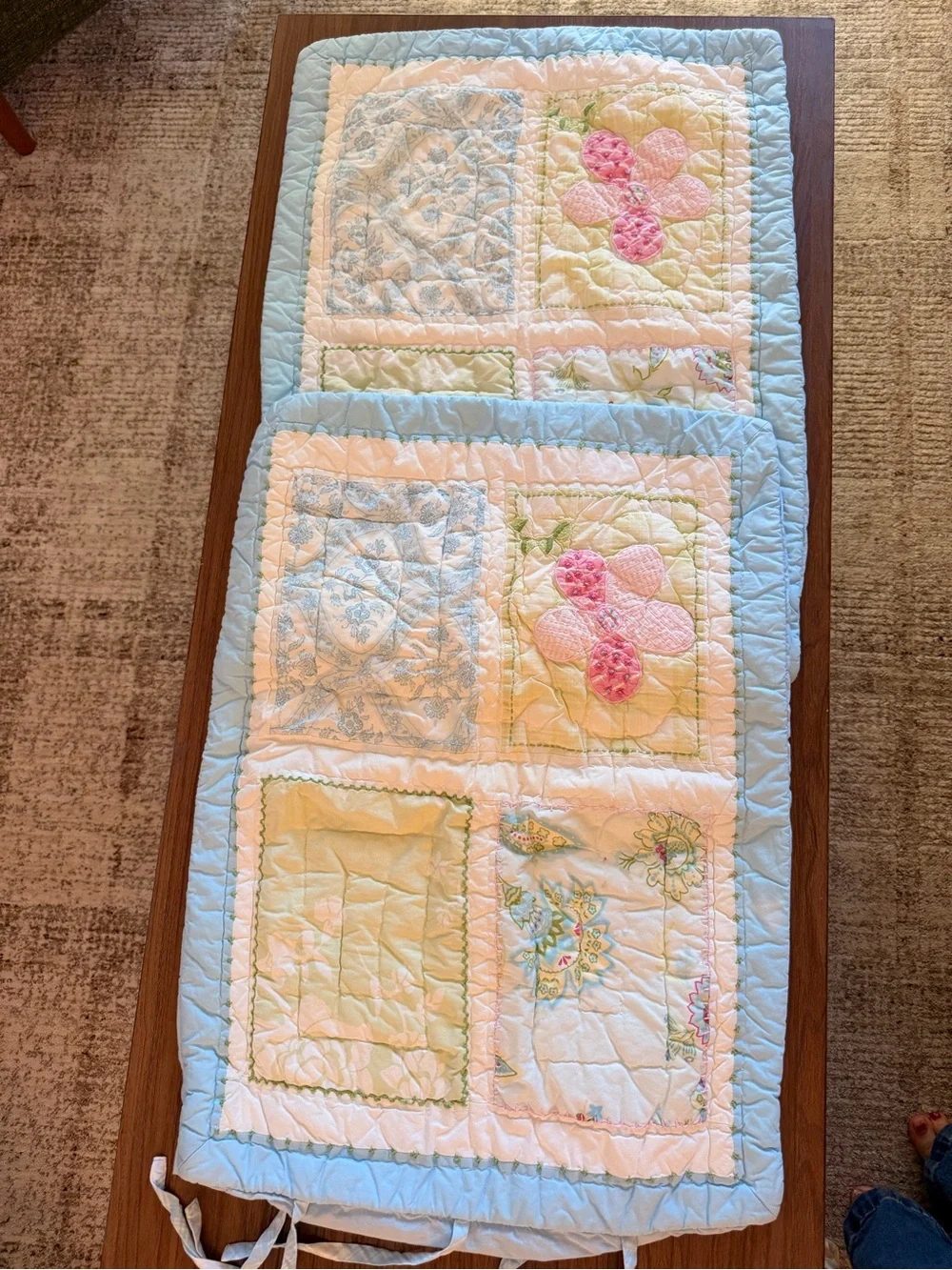 Set of 2 VTG Pottery Barn Kids Floral Quilted Pillow Shams 2006 Blue Standard